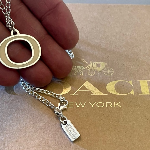 Coach Off White Enamel and Initial "O” Pendant .925 Sterling Silver Necklace - Picture 5 of 6